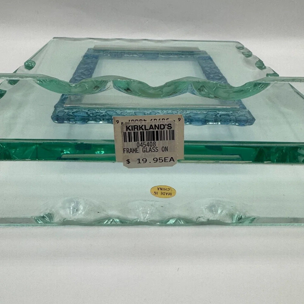 Glass Picture Frame Blue Bubble 4x6 Textured Scalloped Edge Kirkland's Heavy